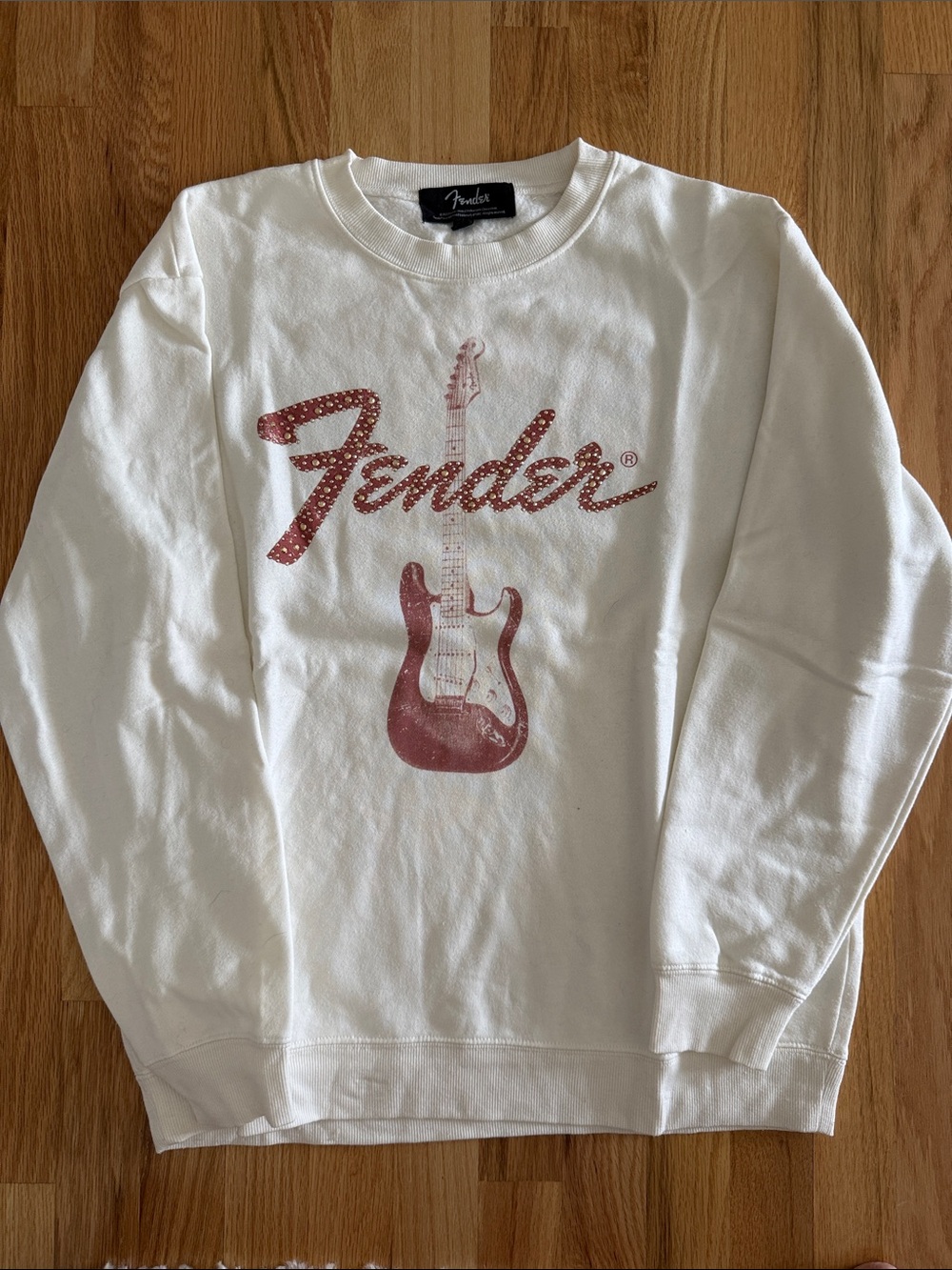 Fender White Crewneck Sweatshirt with Pink Guitar Logo